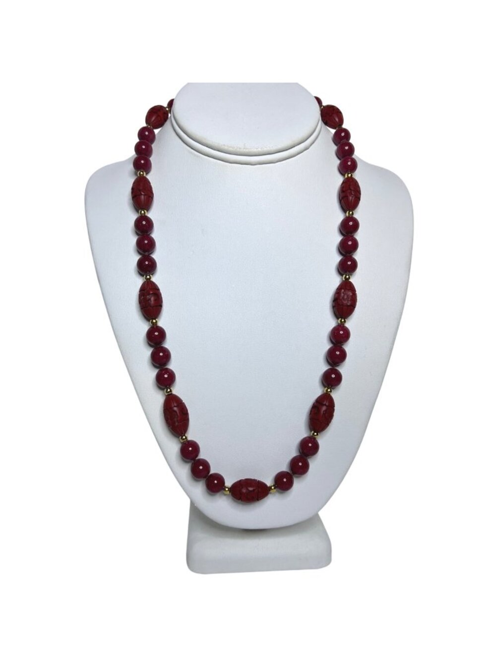 Brick Red Beaded Necklace With Gold Tone Accents (6369)